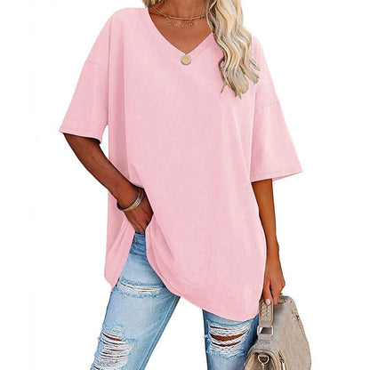 Dames V-hals T-shirt Losse Fit Basis Top