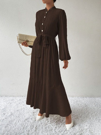 Vrouwelijke Jurk met Lange Mouwen en Taille Accent