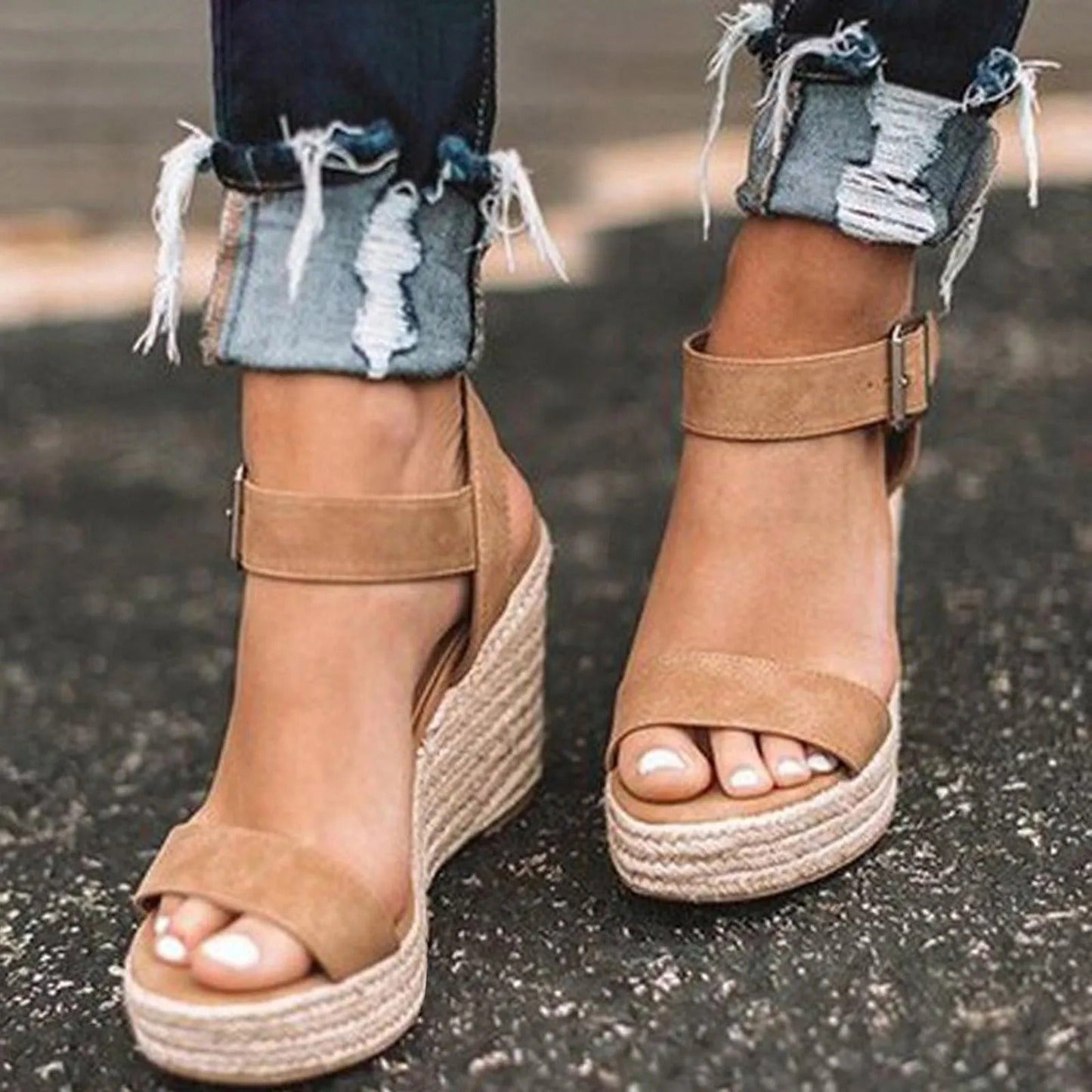 Damen Keilsandalen Bea Stijlvol Leer Zwart - Mode Vibes