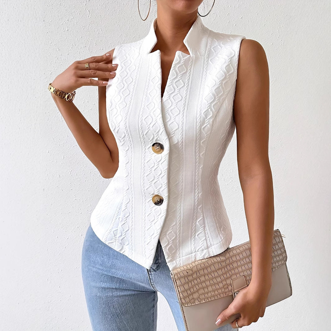 Dames Blazer Gilet Mouwloos met Knopen en Structuur