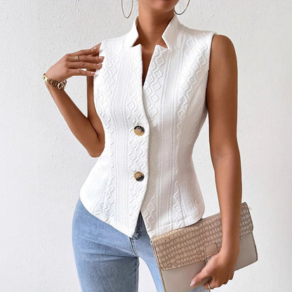Dames Blazer Gilet Mouwloos met Knopen en Structuur