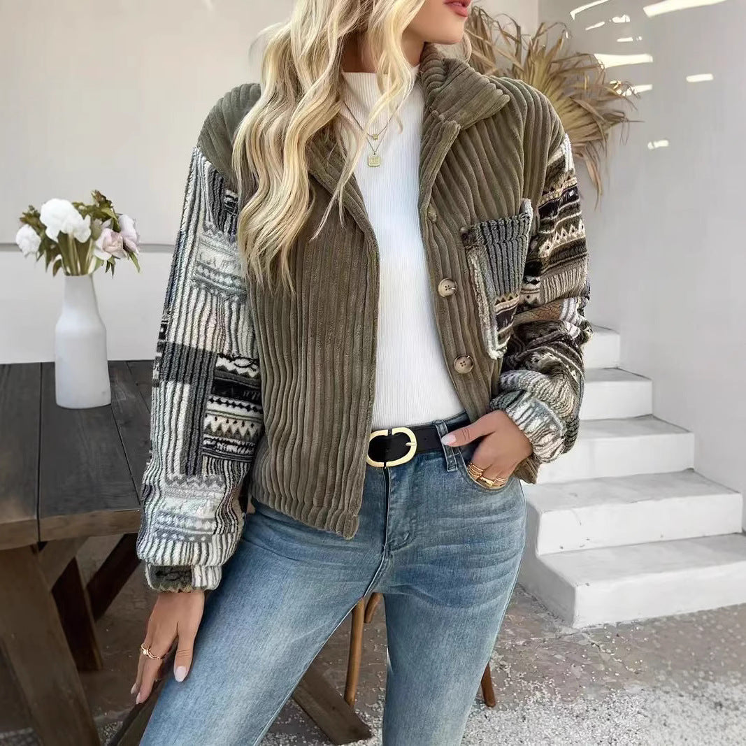Dames Jas Patchwork Detail Elegante Mode