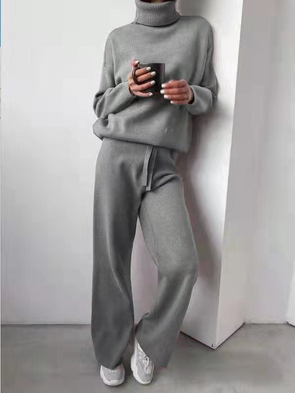 Dames Comfortabele Set met Coltrui en Rechte Broek Casual