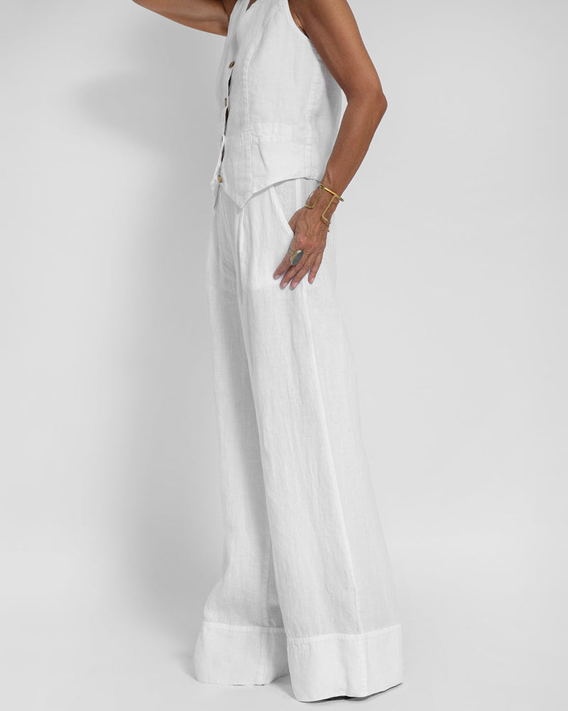 Linnen Set Wijde Broek en Vest voor Vrouw