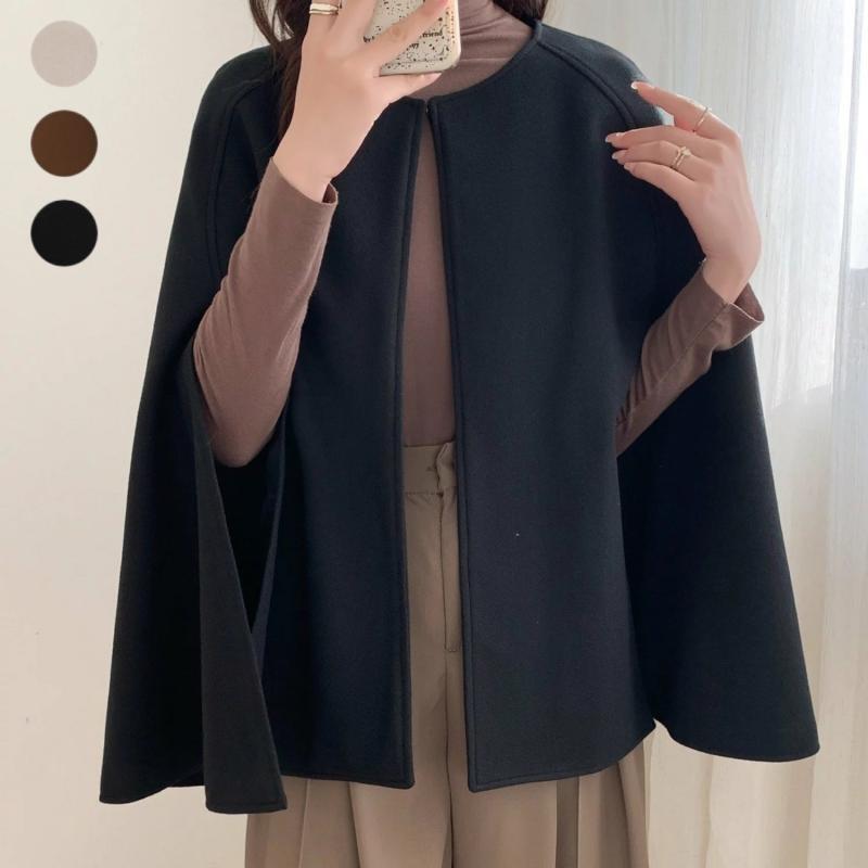 Dames Wollen Cape Jas Stijlvol Elegante Zwart