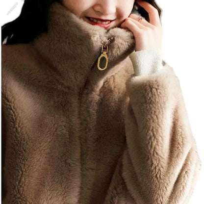 Dames Faux Fur Jas met Opstaande Kraag en Rits