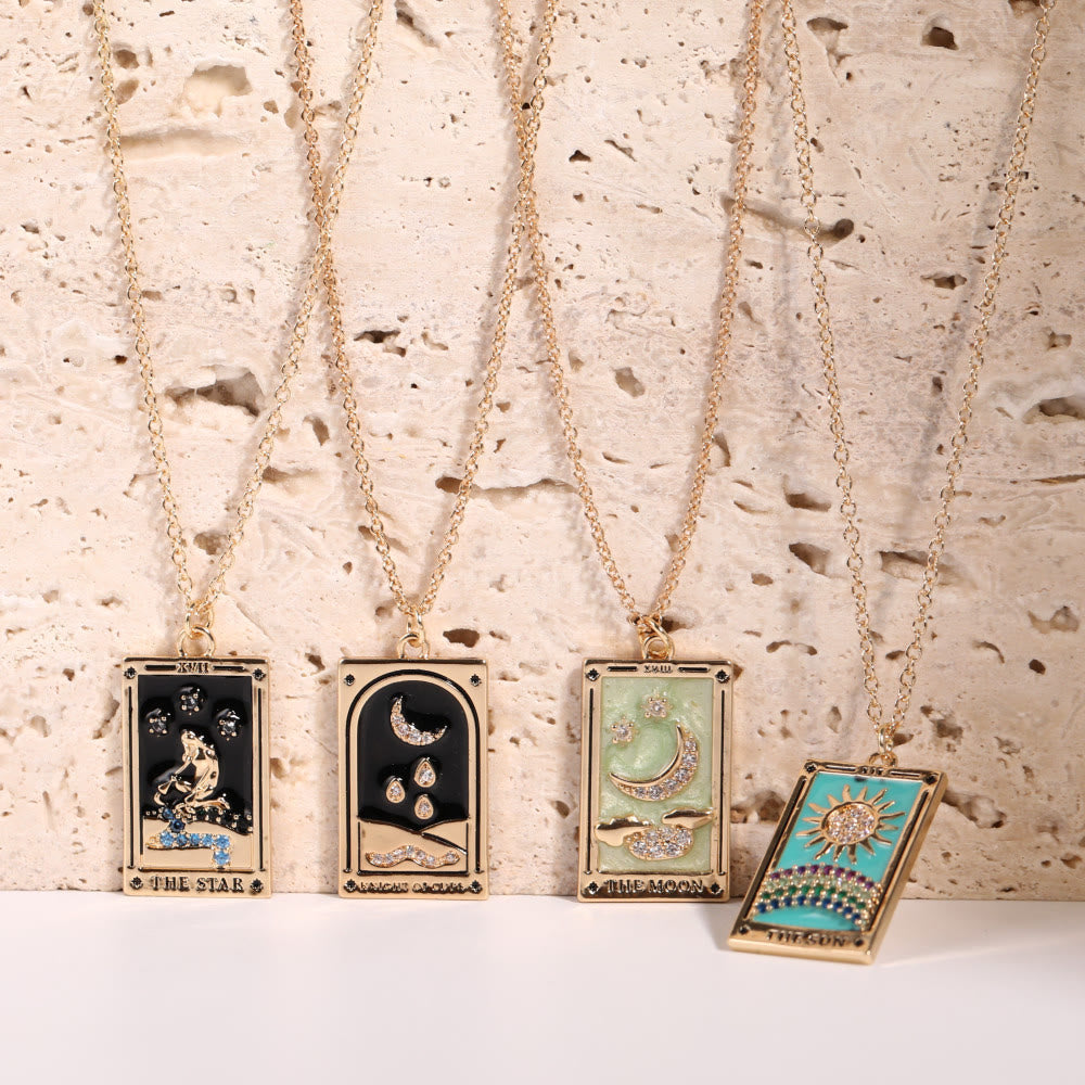 Gouden Tarot Oorhanger Druppel Ketting Zirkonia