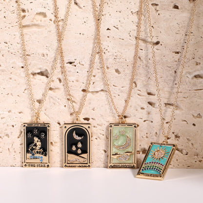Gouden Tarot Oorhanger Druppel Ketting Zirkonia
