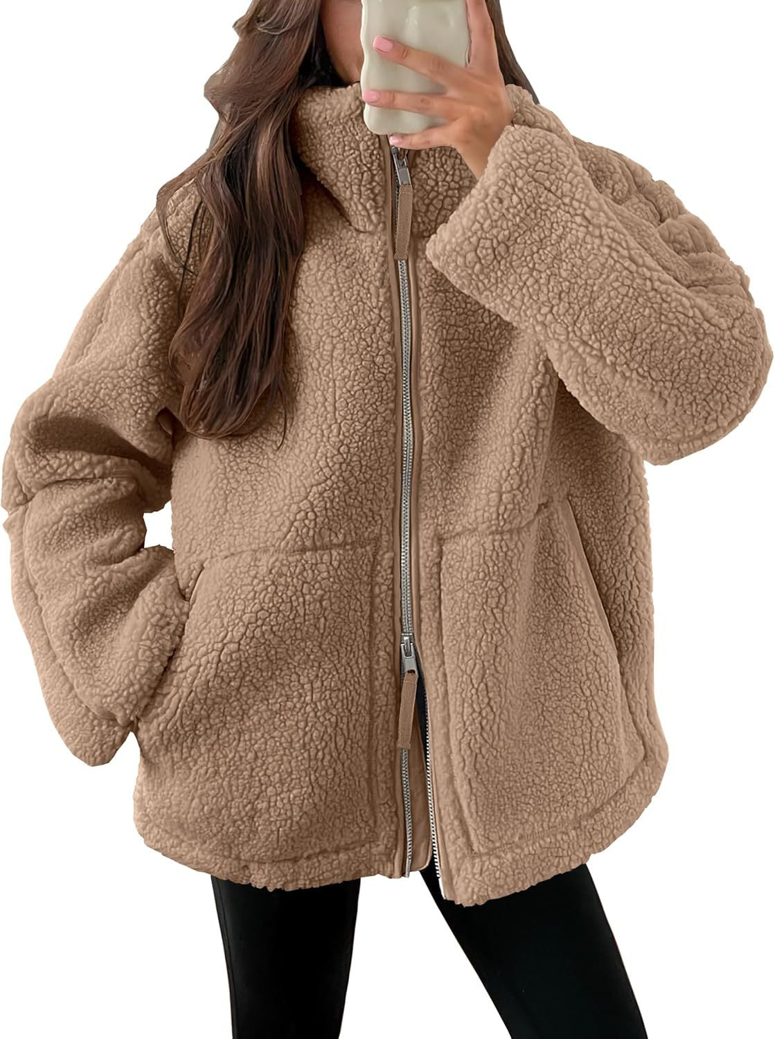 Dames Fleece Jas Warm en Stijlvol met Hoge Kraag en Zakken