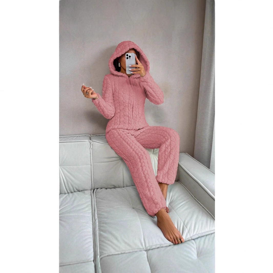 Dames Fleece Onesie met Capuchon en Kabel Patroon Warm en Zacht