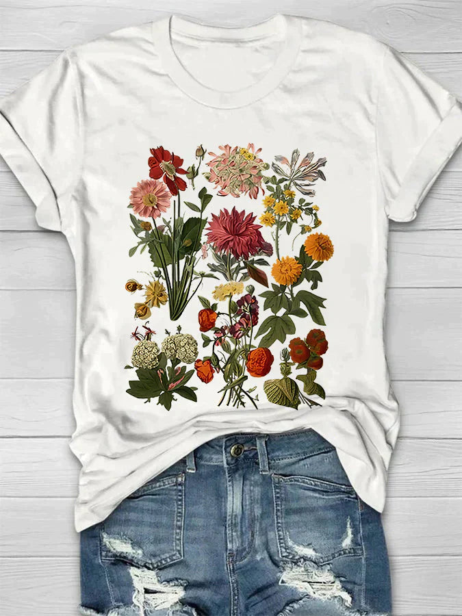 Dames T-Shirt Bloemenprint Vintage Stijl