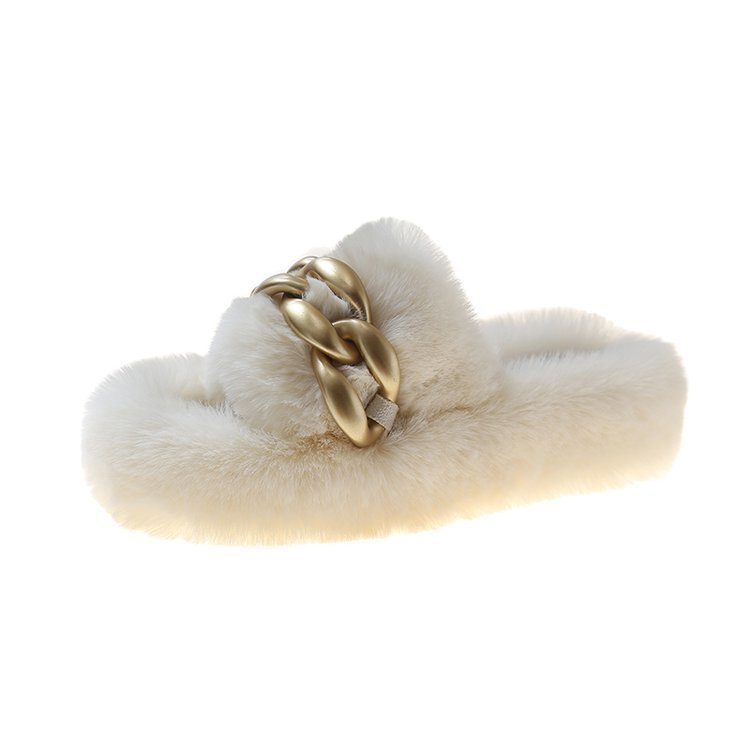 Dames Faux Fur Slippers Luxe met Ketting Detail