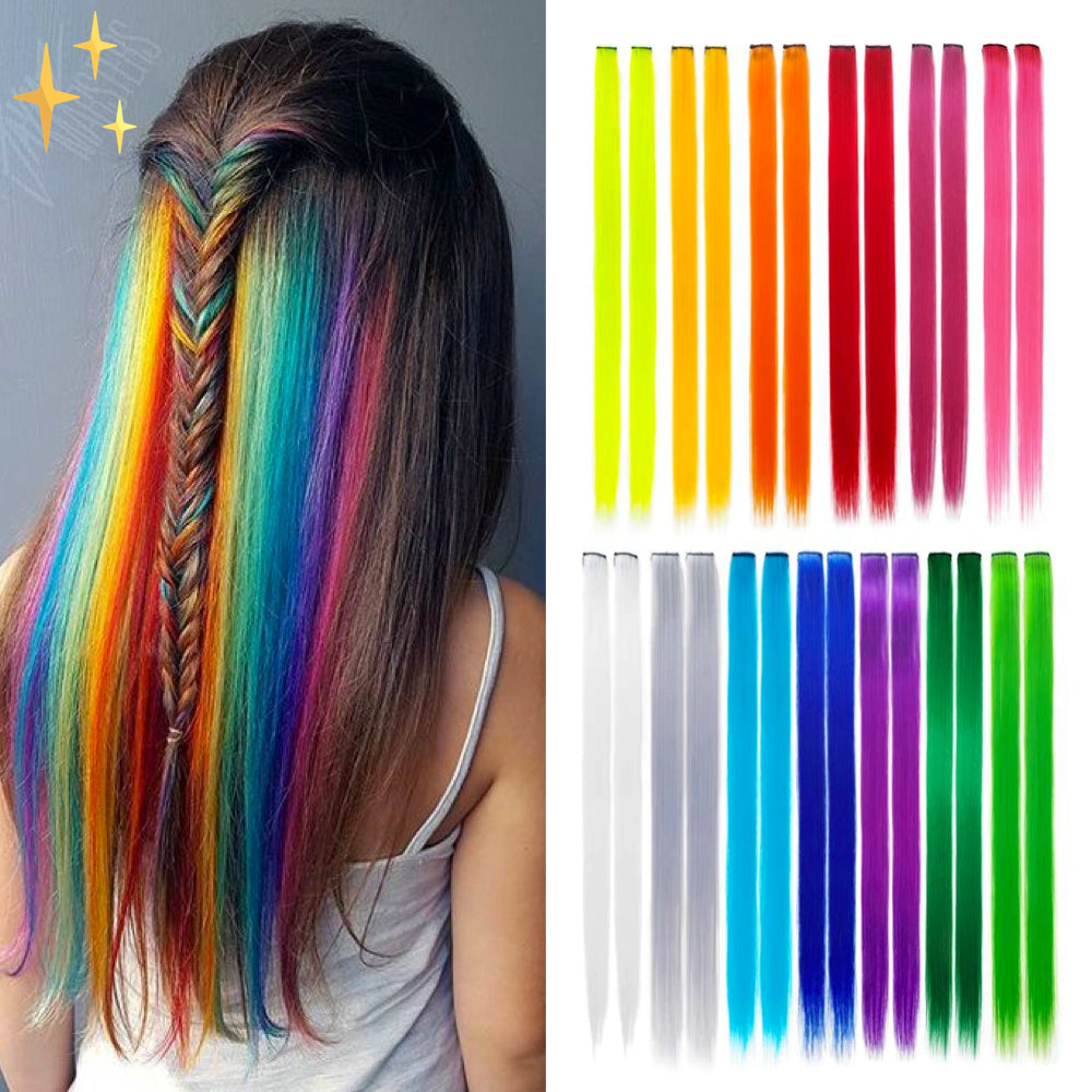 Kleurrijke Clip-in Hair Extensions Regenboogkleuren Ruby - Mode Vibes