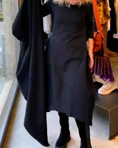Zwarte Midi Jurk Klassiek Elegante Stijl
