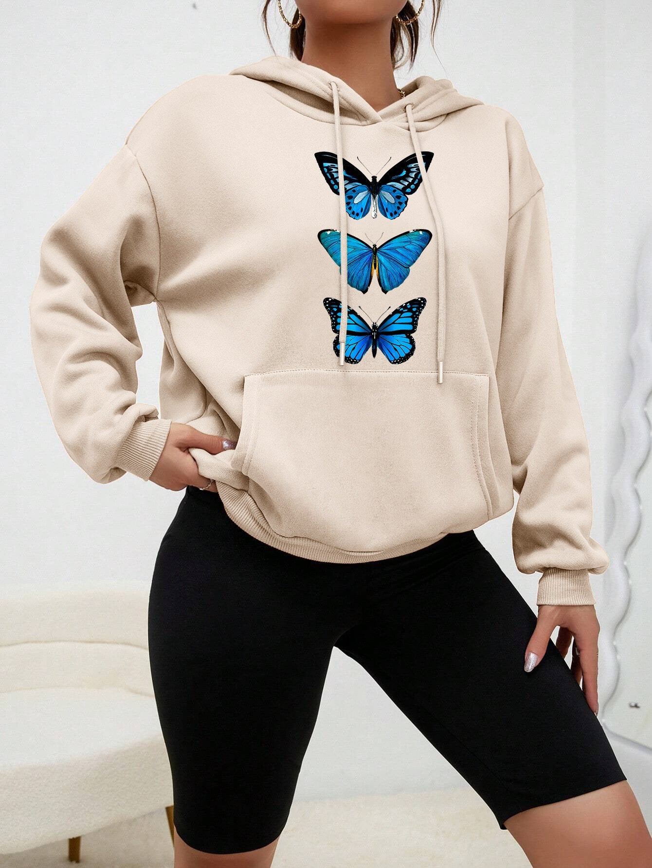 Dames Hoodie Comfortabel met Vlinder Print - Mode Vibes