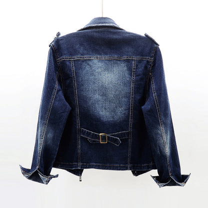 Dames Biker Jas Slim Fit Denim Met Stoere Details