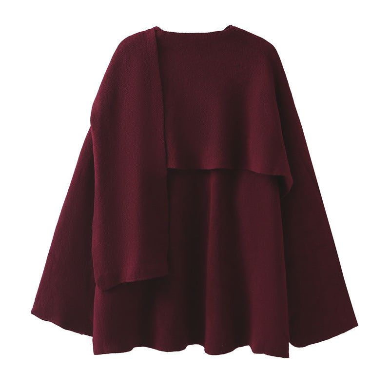 Dames Cape Jas Warm Asymmetrisch met Sjaal Kraag