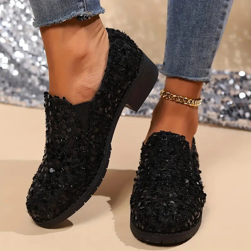 Dames Loafers Glitter Pailletten Met Hak