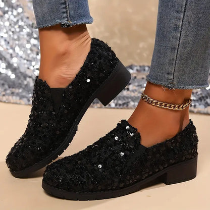Dames Loafers Glitter Pailletten Met Hak