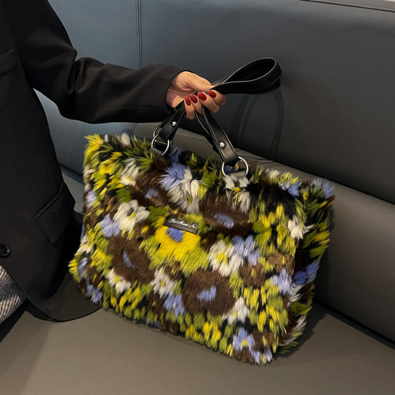 Dames Schoudertas Bloemenprint Zachte Pluche Tas