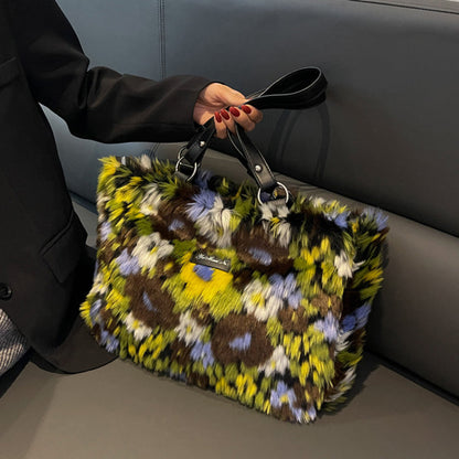 Dames Schoudertas Bloemenprint Zachte Pluche Tas