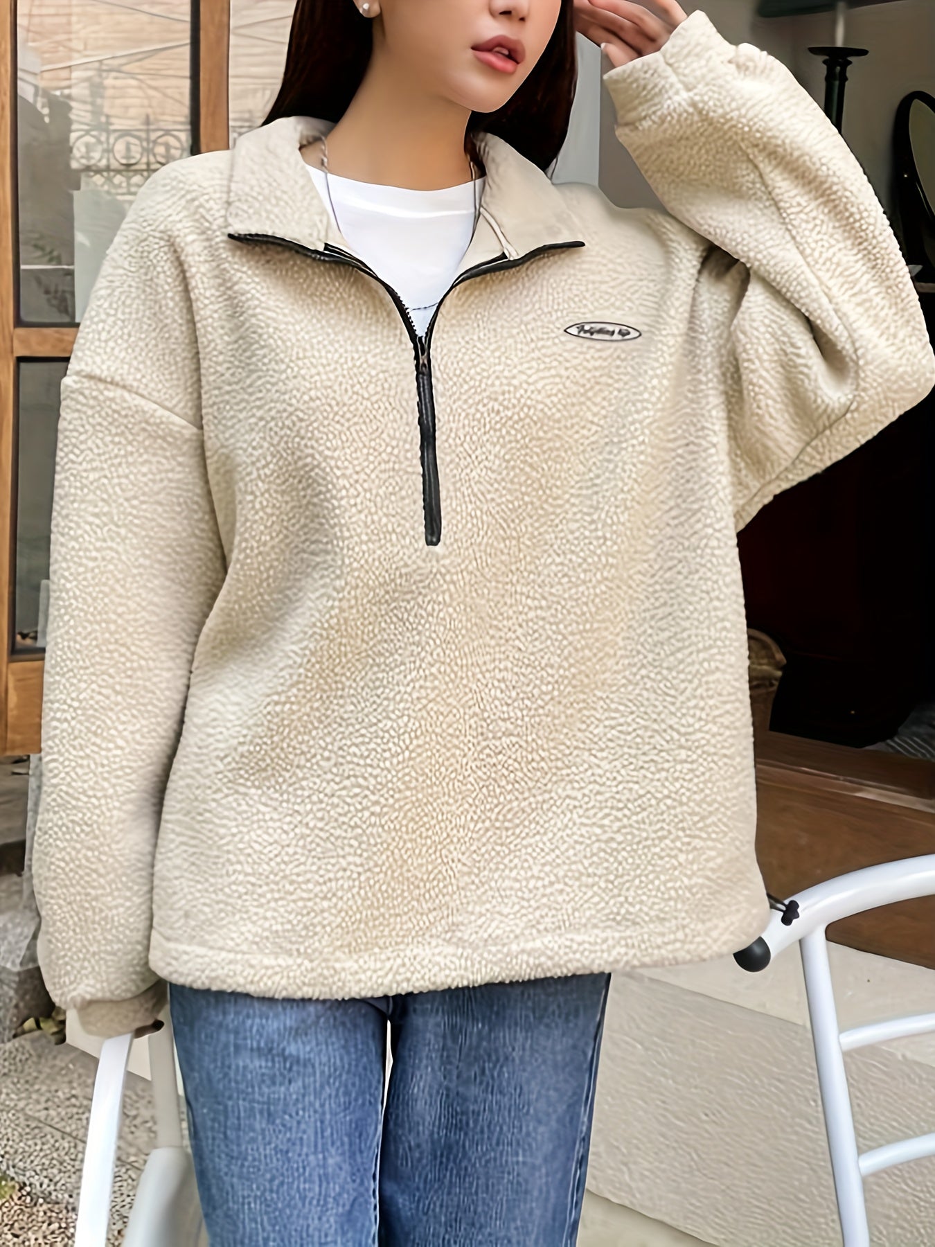 Pullover Sweatshirt Effen met Ritssluiting voor Dames