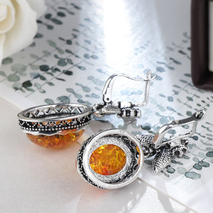 Retro Oorbellen Bloemen Amber Vintage Stijl