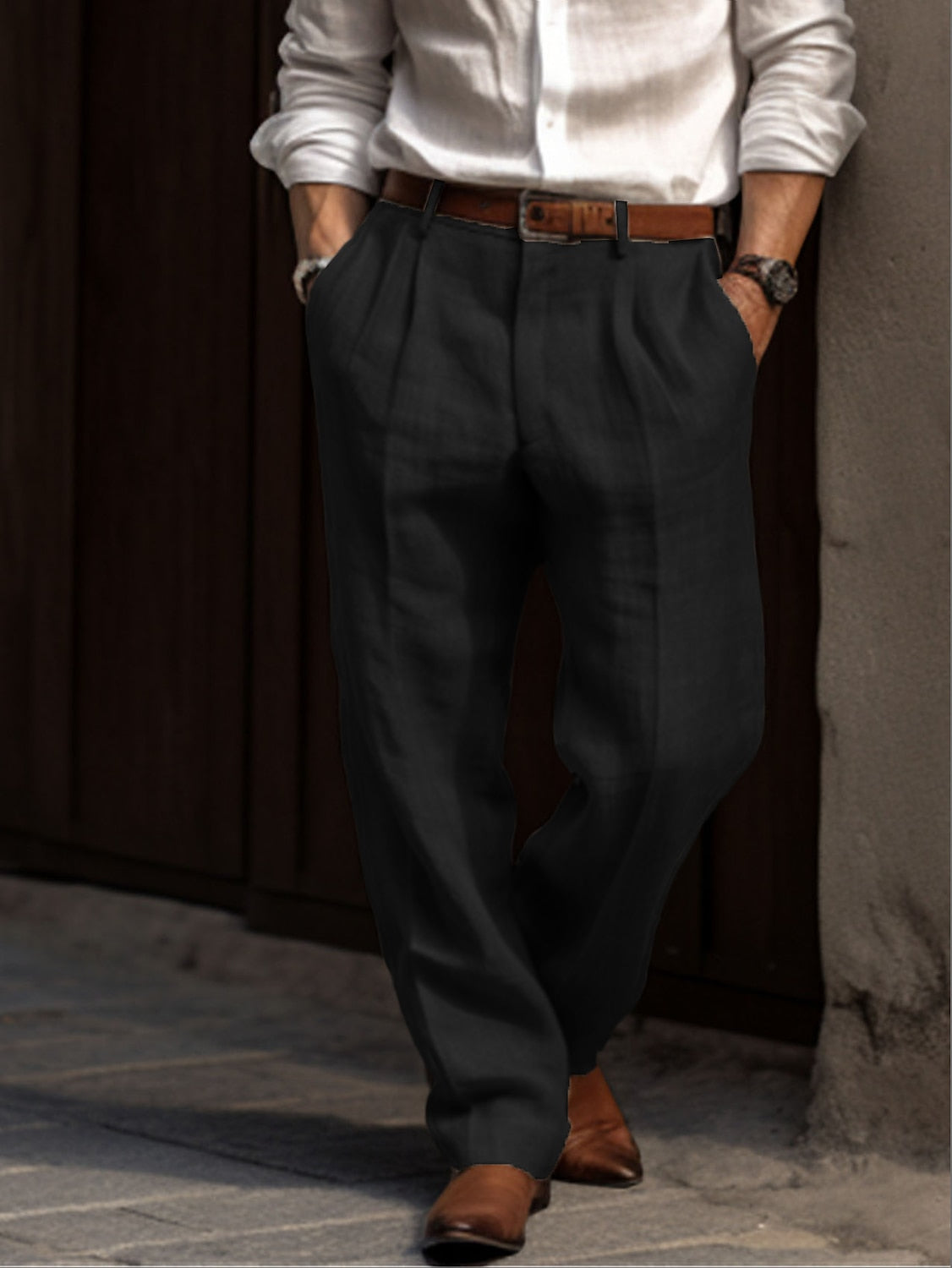 Heren Comfortabele Plooi Broek – Dubbele Plooi – Losse Pasvorm