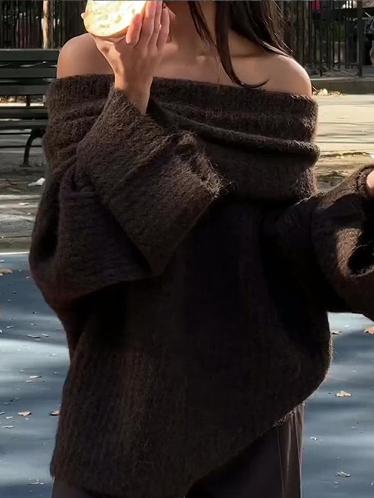 Dames Trui Off-shoulder Warm Gebreid Trendy Stijl
