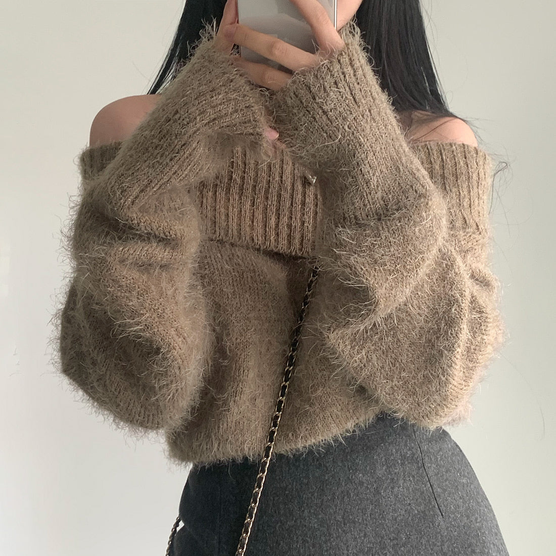Dames Gebreide Off-shoulder Trui Stijlvol Trendy