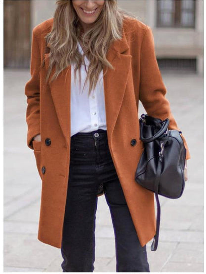 Dames Wollen Jas Warm Elegante Look met Zakken