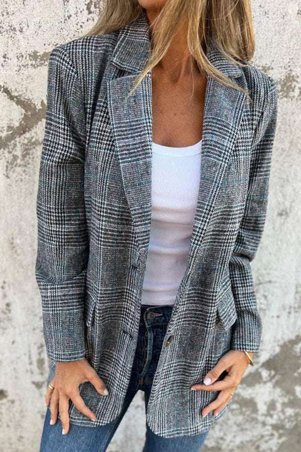 Dames Blazer Geruit Elegant Lange Mouw