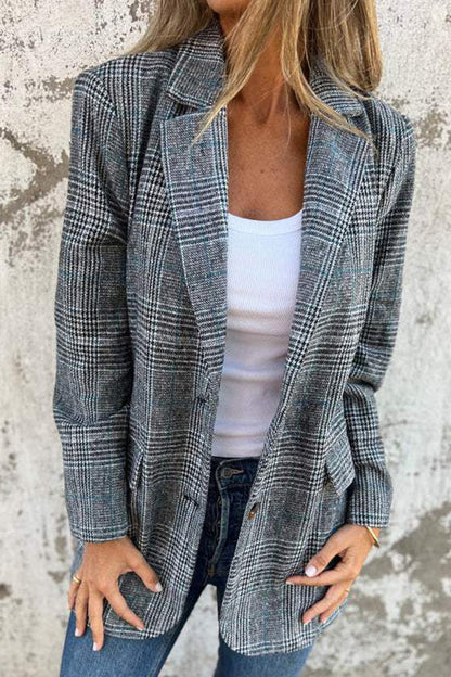 Dames Blazer Geruit Elegant Lange Mouw