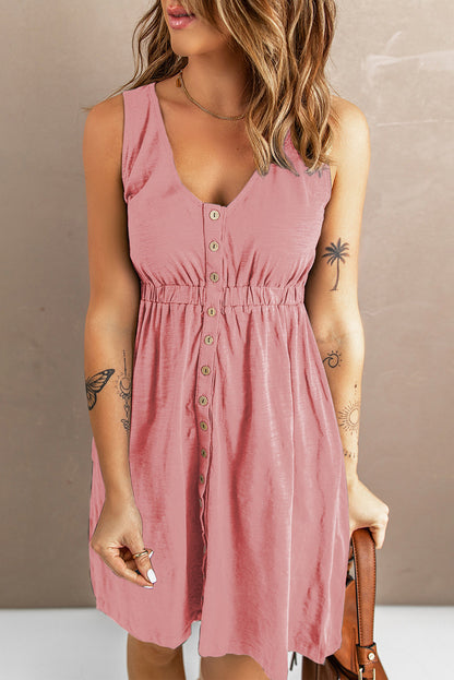 ZomerZin Mouwloze Knopen Mini Jurk