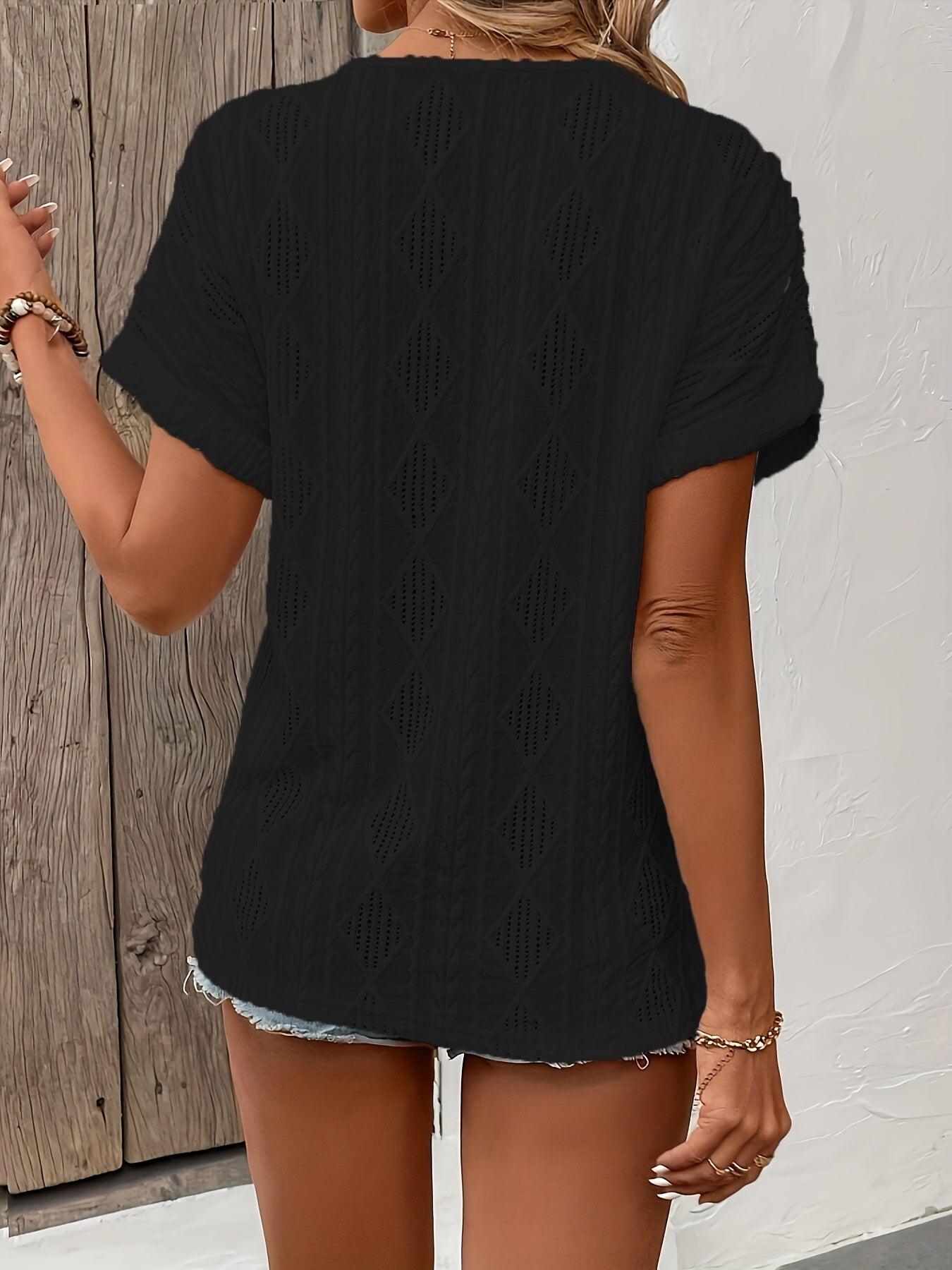 V-Hals Top Gebreid met Knoopjes Detail