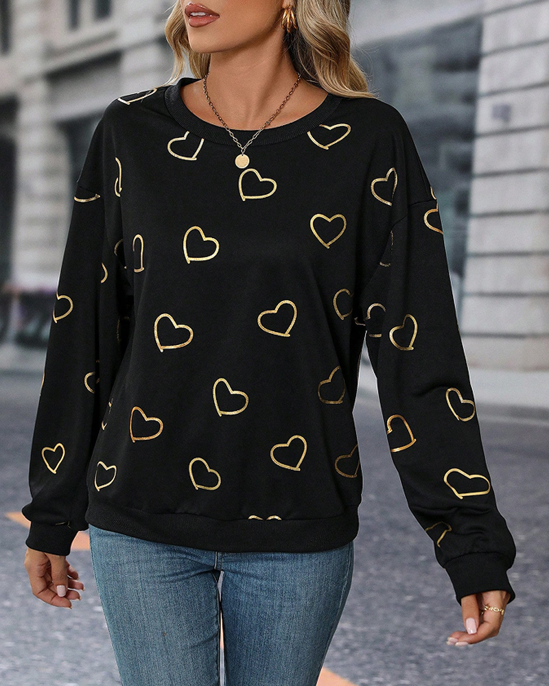Eenvoudige trui met liefdespatroon in de kleur Zwart voor dames in stijl ideaal voor de herfst.