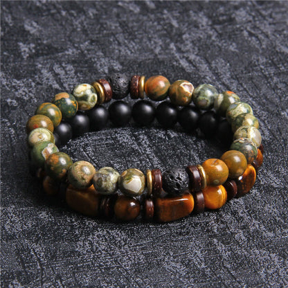 Turkoois Armband met Tijgeroog Edelsteen Zwart Lederen Band