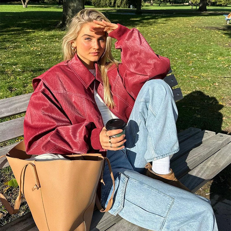 Oversized Bomberjack Met Contrasterende Stiksels en Kap