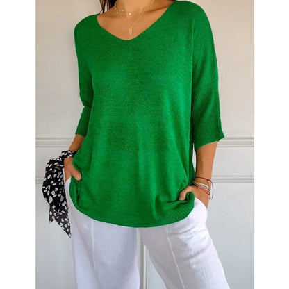 Dames Top Fijngebreide V-hals Driekwart Mouwen Casual Kleding