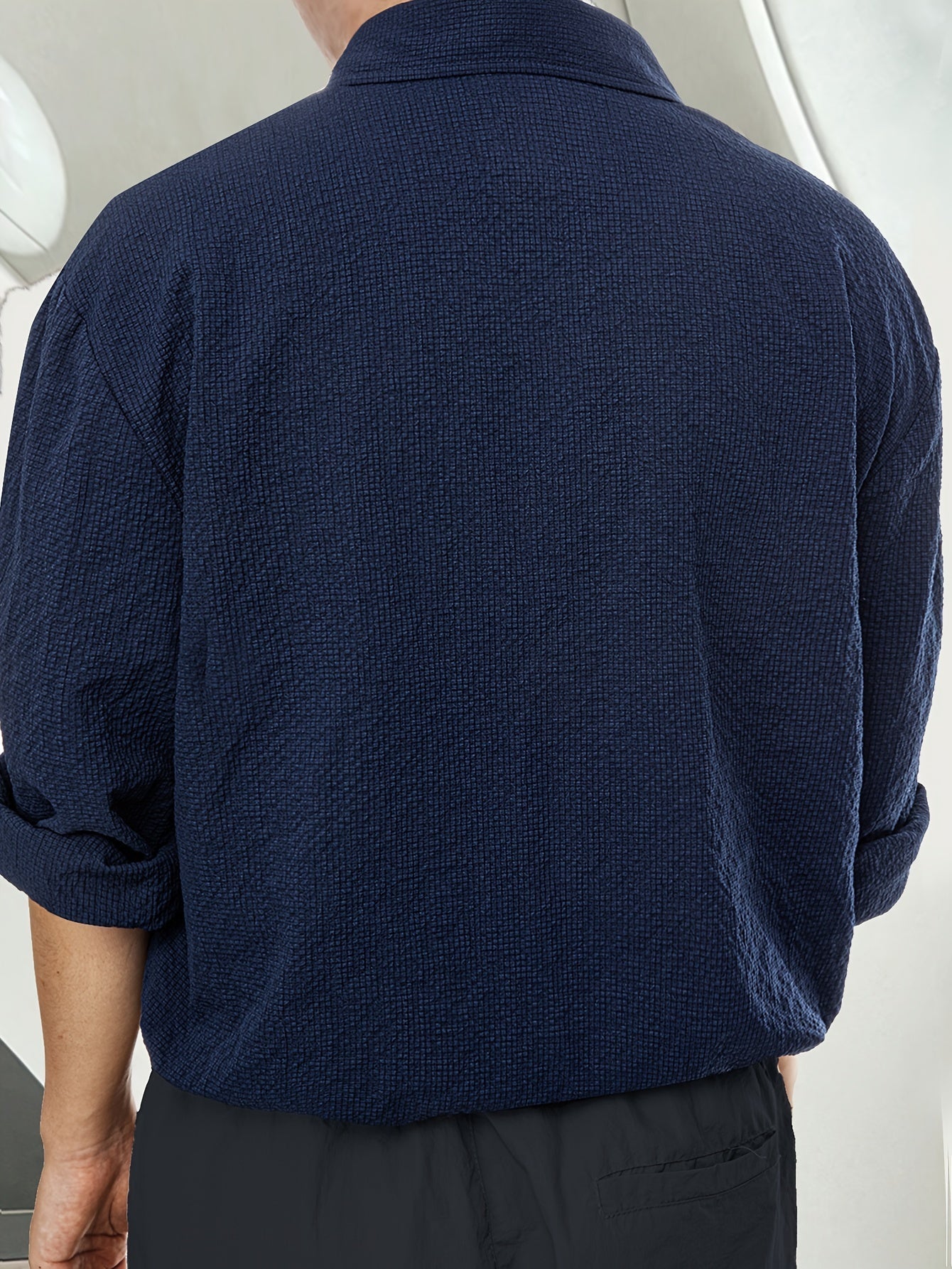 Heren Overhemd Donkerblauw met Borstzak Casual