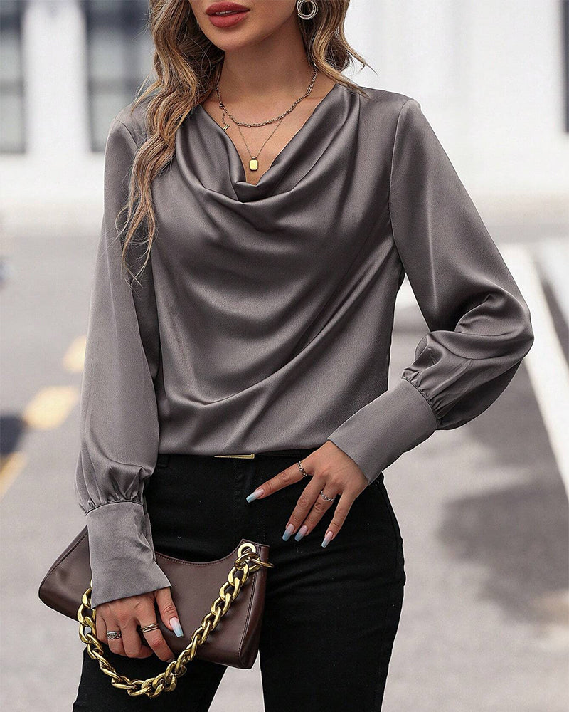 Plooiblouse Effen Kleur Dame Blouse - Mode Vibes