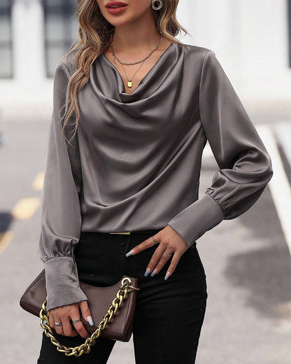Plooiblouse Effen Kleur Dame Blouse - Mode Vibes