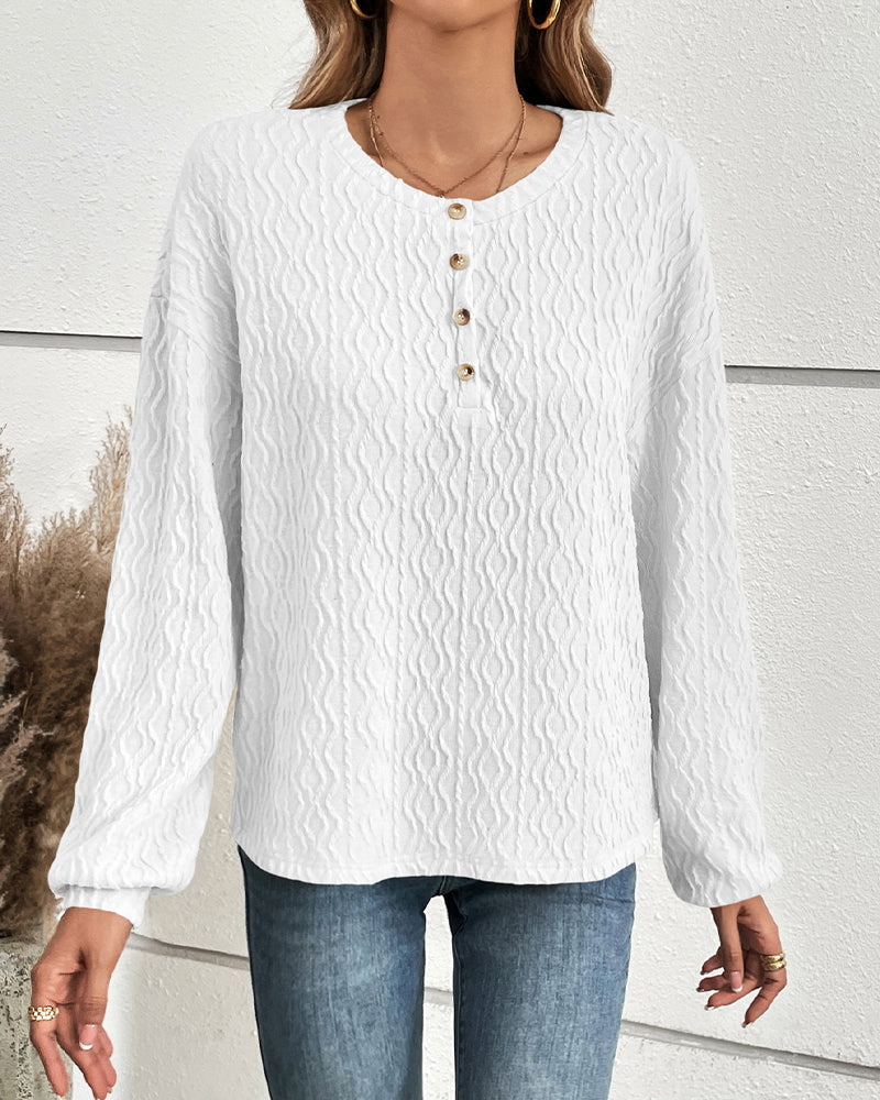 Effen topje met knopen in de kleur Grijs voor dames in stijl ideaal voor de herfst.