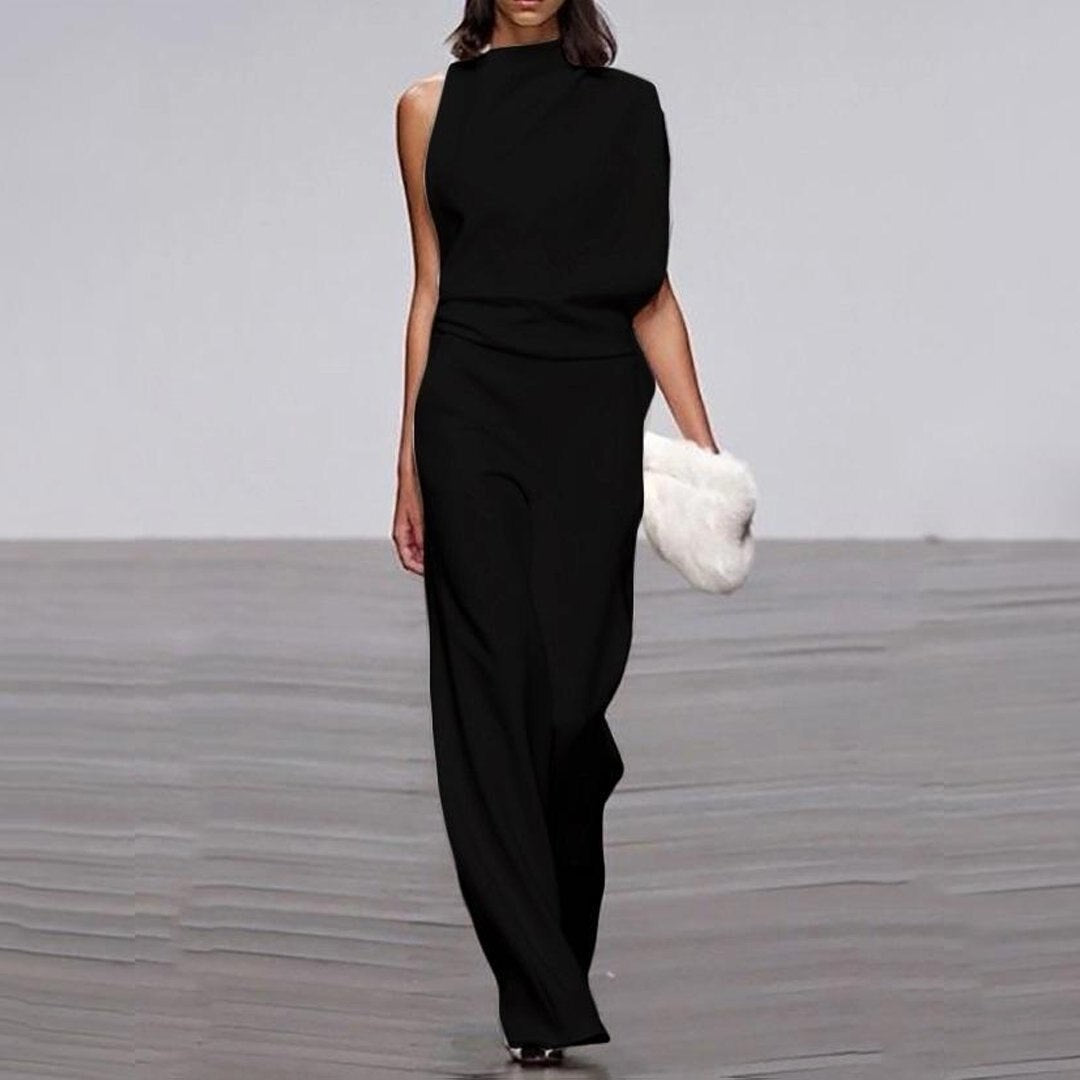 Asymmetrische Jumpsuit Hoge Kraag Ontblootte Schouder