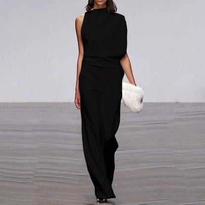 Asymmetrische Jumpsuit Hoge Kraag Ontblootte Schouder