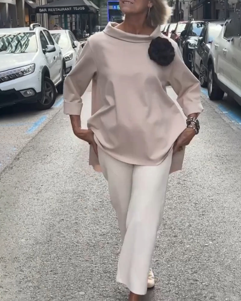 Vrouwelijke Blouse Lange Mouwen Onregelmatige Snit - Mode Vibes