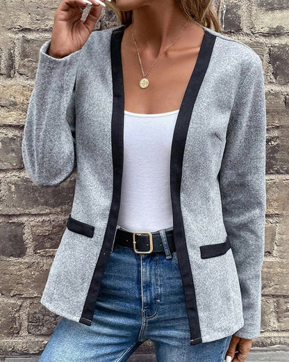 Gebreide Jas Contrasterend Kleurenpatroon Elegante Look - Mode Vibes