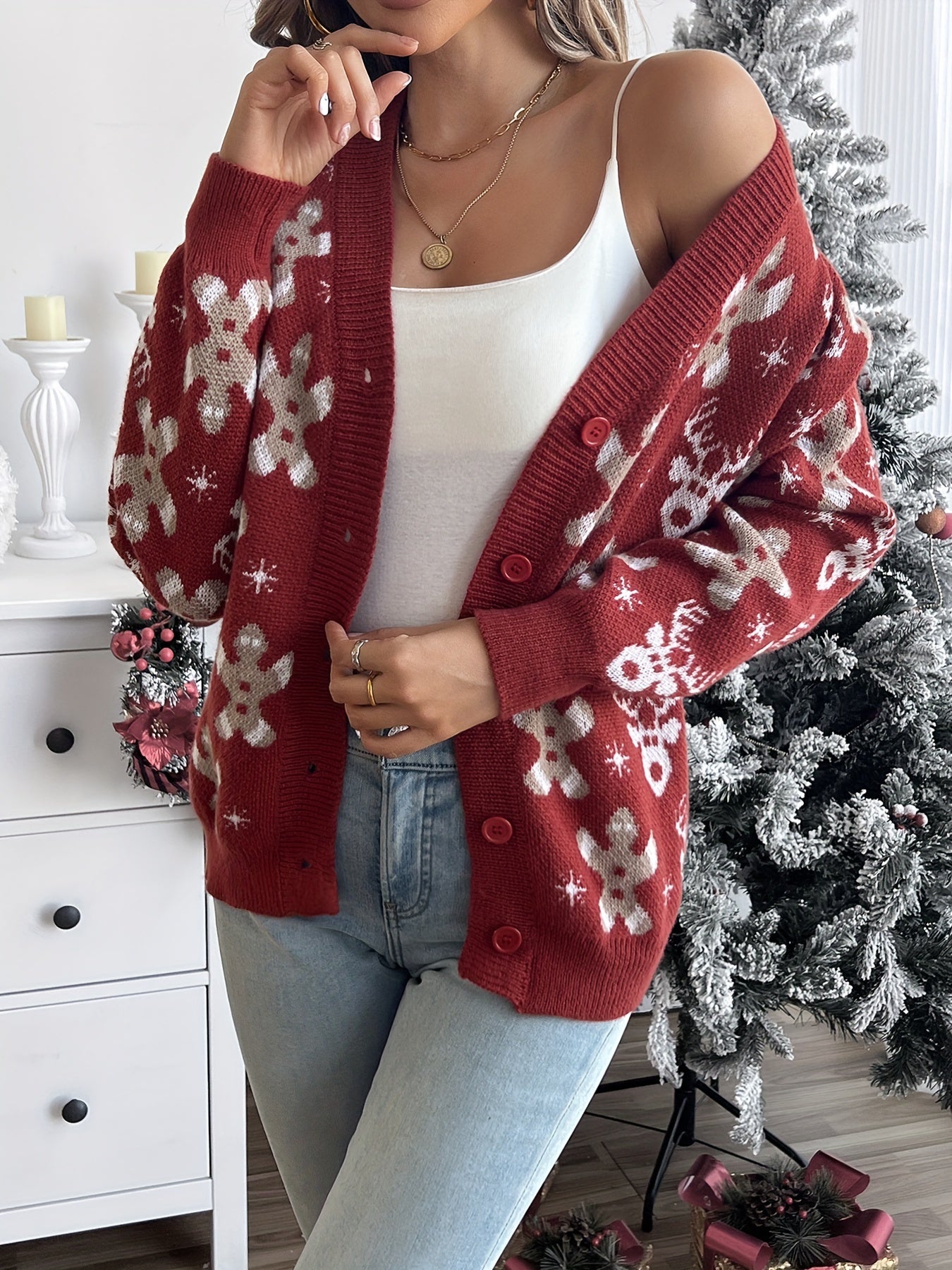 Kerstvest Gebreid Elegant Met Knopen voor Kerst - Mode Vibes