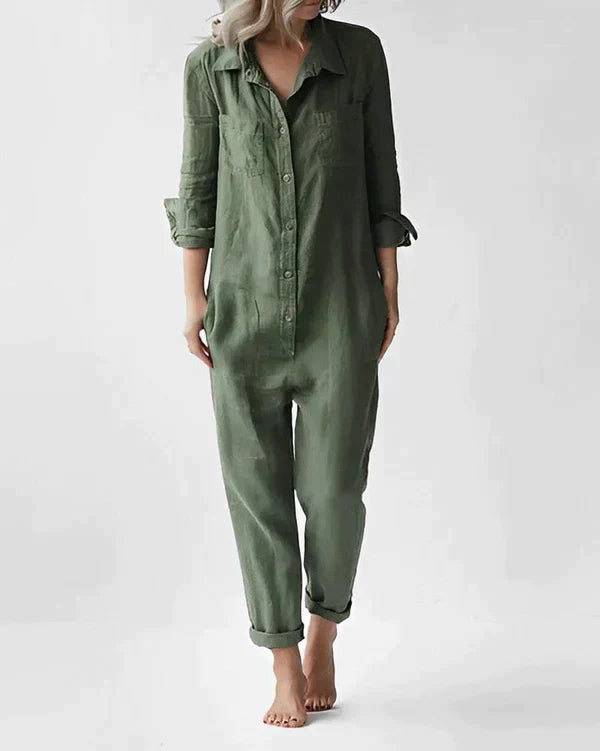 Groene Jumpsuit Stijlvol Lange Mouwen - Mode Vibes