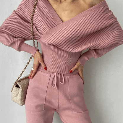Tweedelige Dames Set met Gebreide Trui en Broek